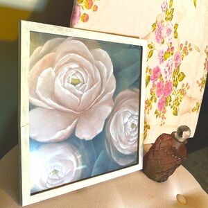 NWOT Elegant Framed Pink Rose Floral Art w/up-cycled redone frame